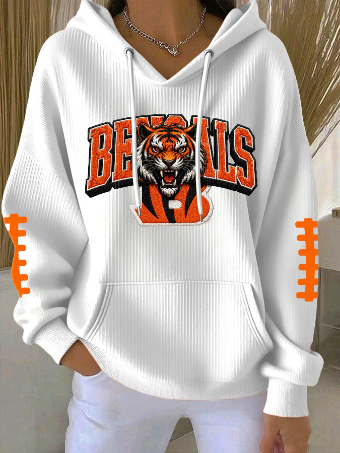 Women'S Football Print Hooded Sweatshirt
