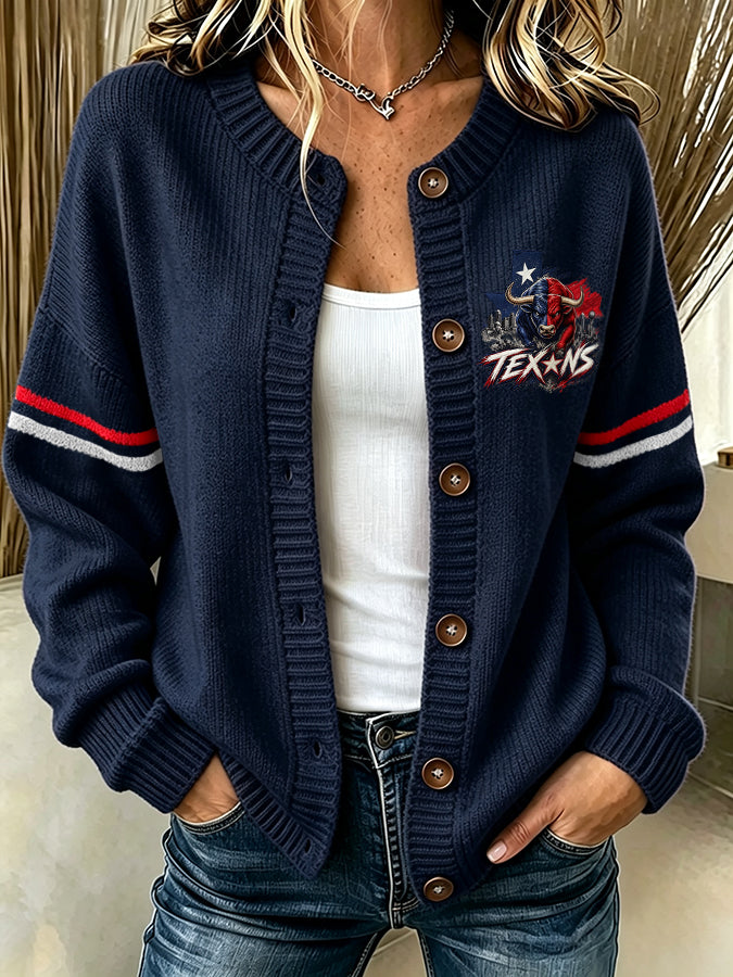 Women'S Casual Football Print Knitted Cardigan Top