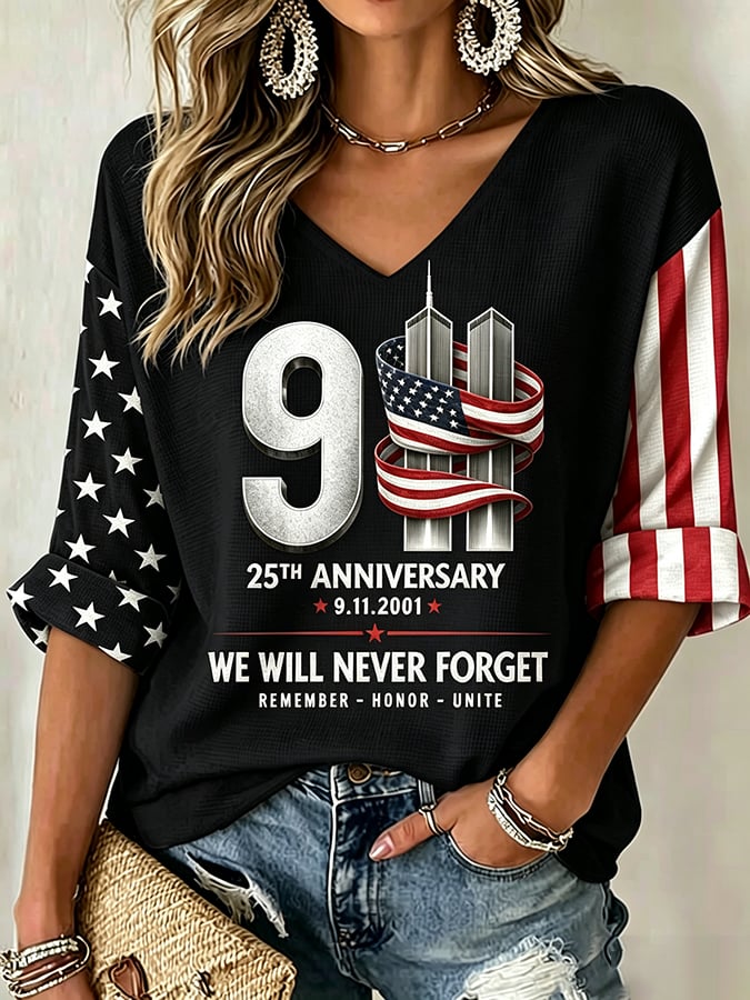 Women's  Retro  9.11 Never Forget Print T-shirt