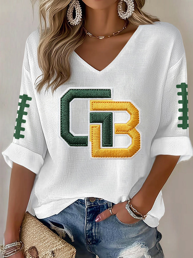 Women'S Football Print Waffle Top