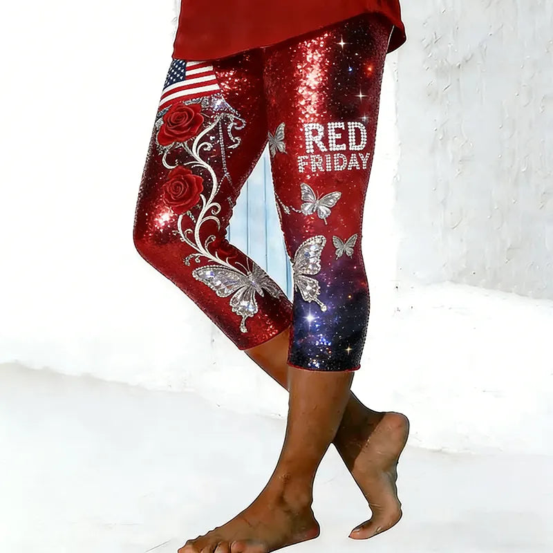 Women's Red Friday Floral Art Print Leggings