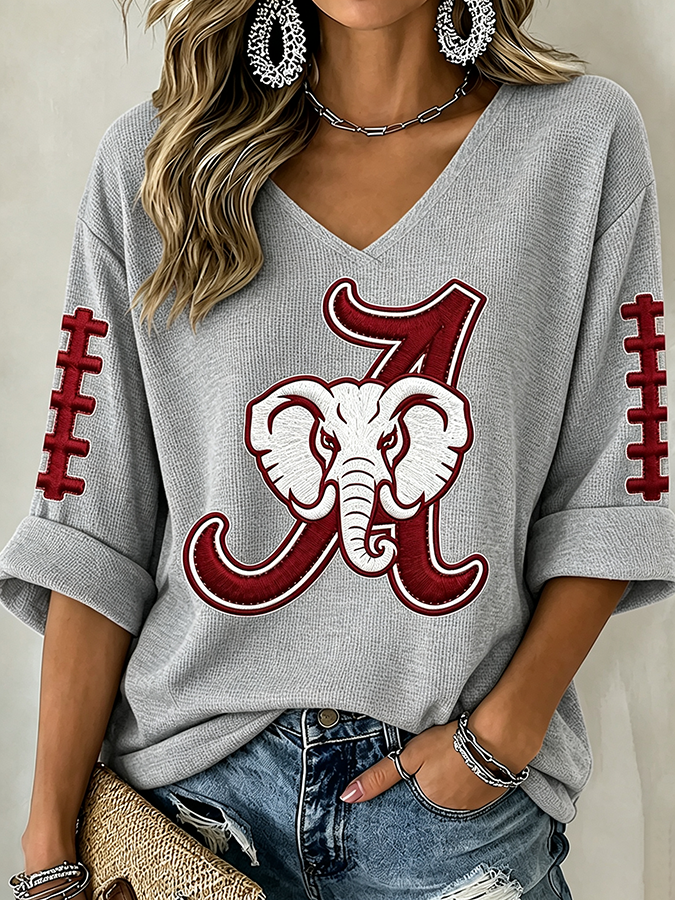 Women'S Football Print Waffle  Top