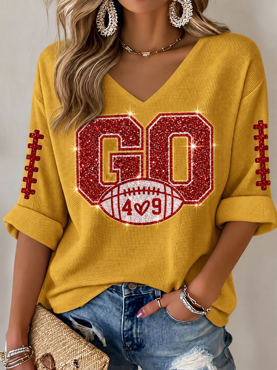Women'S Football Casual Waffle Top