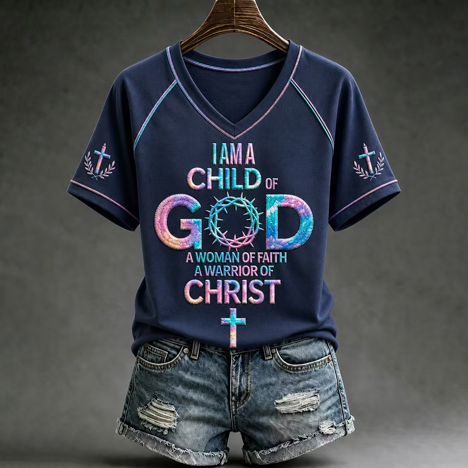 Women's Christian Child of God  V-neck Off-shoulder Short Sleeve T-shirt