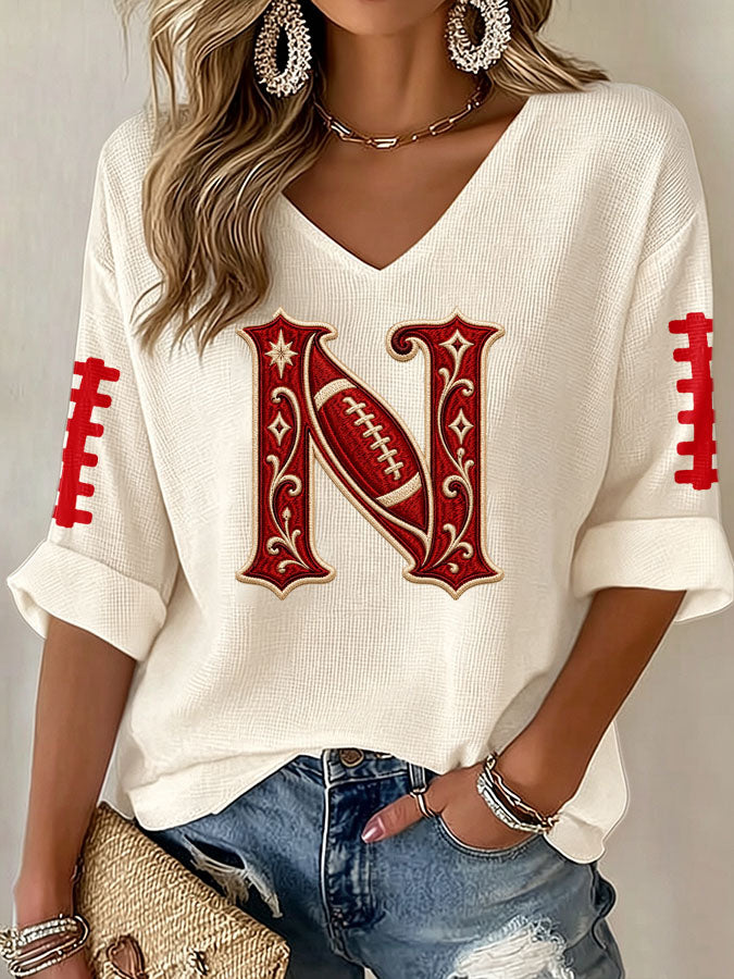 Women'S Football Print Waffle Top