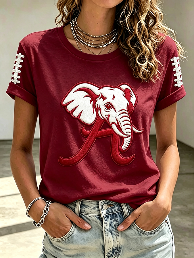 Women'S Rugby Printed Round Neck Short Sleeved T-Shirt