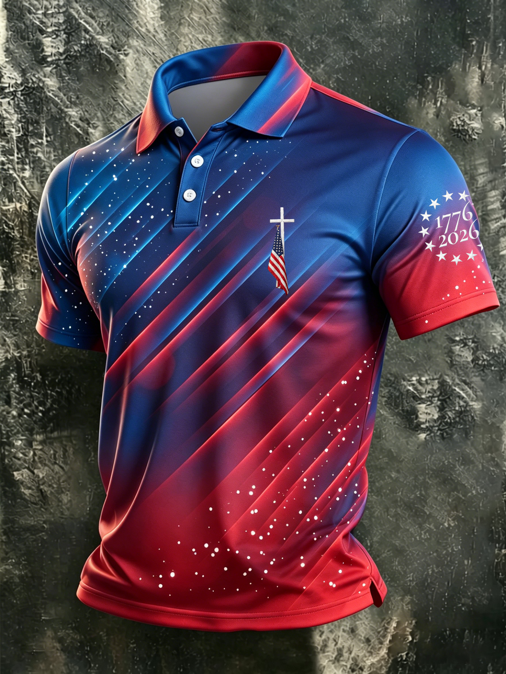 Men'S Casual 250Th Anniversary Celebration Of The Founding Of The United States, Geometric Personalized Printed Polo Shirt