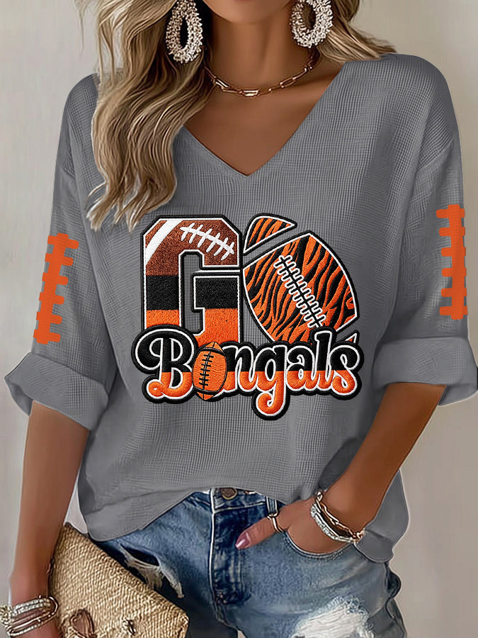 Women'S Football Print Waffle Top
