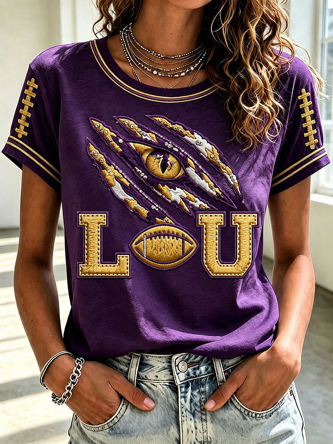 Women's Rugby Printed Round Neck Short Sleeved T-Shirt