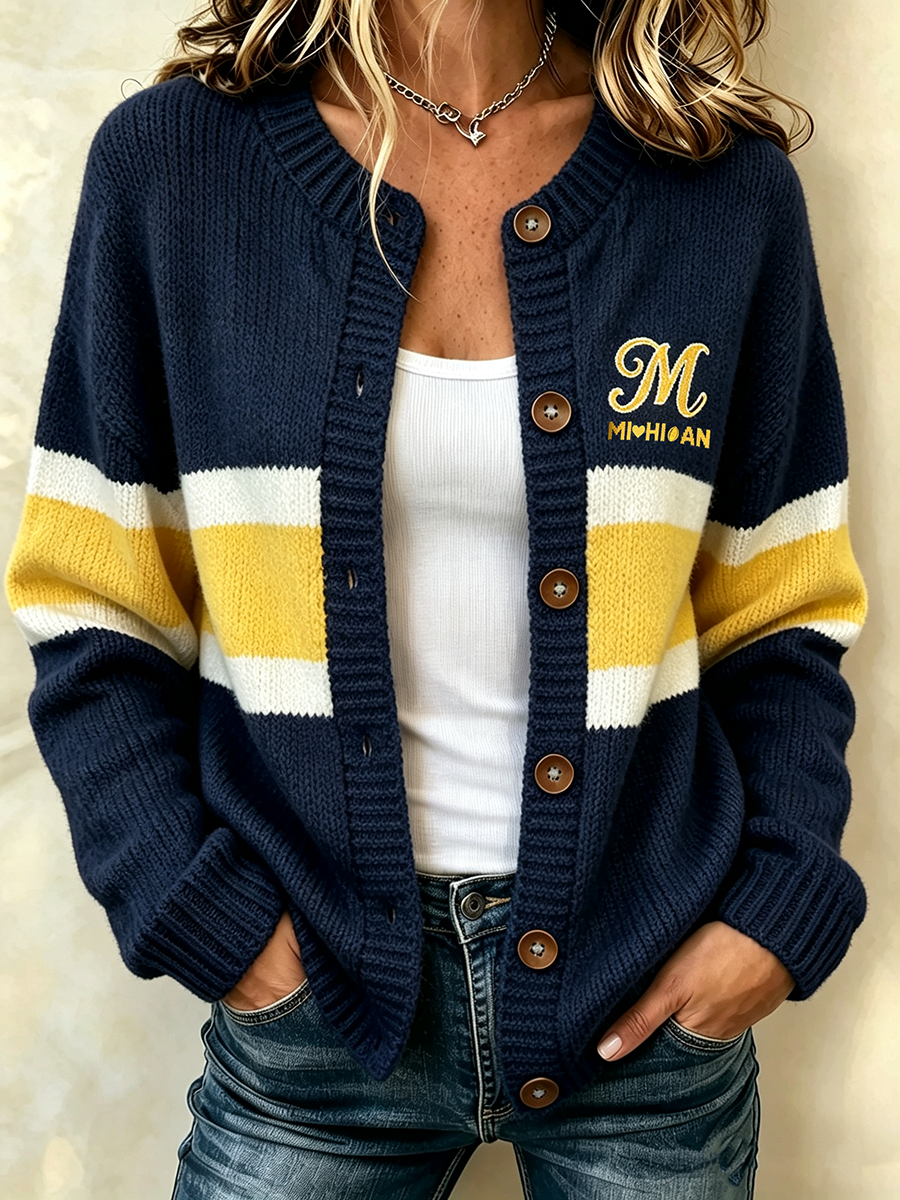 Women'S Casual Football Plant Knitted Cardigan Top