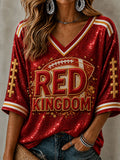 Women's Football Gameday Gift For Football Fans Mid-length Sleeves V-Neck T-Shirt