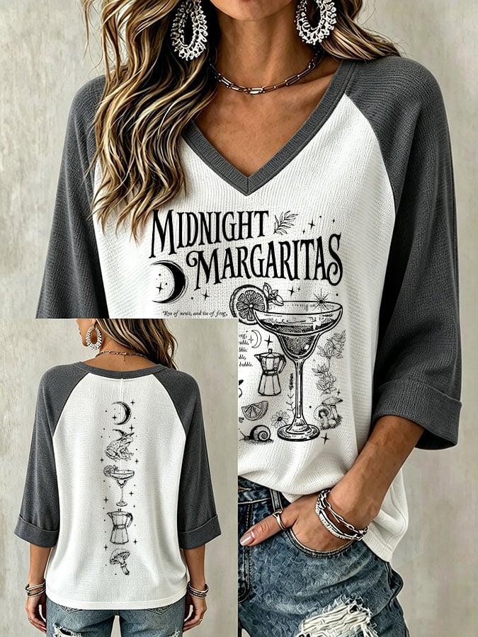 Women's Midnight Margaritas Print V Neck Top