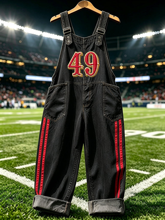 Women'S Football Printed Synthetic Denim Jumpsuit