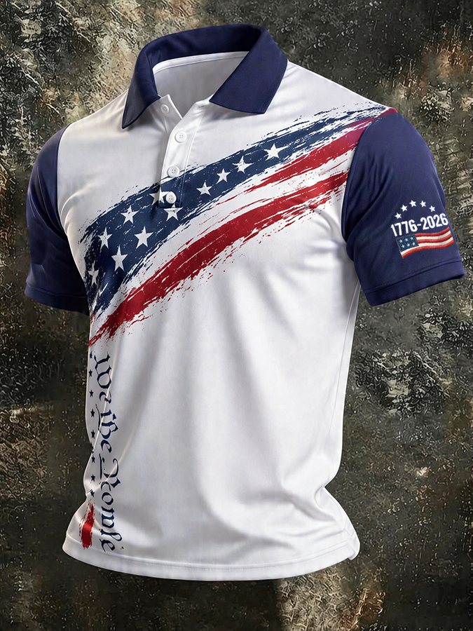 Men'S American Flag Print Casual Polo Shirt