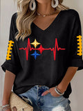 Women'S Football Print Waffle Top