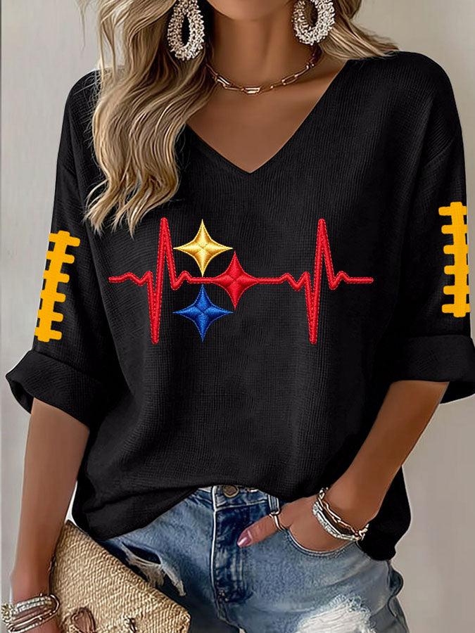 Women'S Football Print Waffle Top