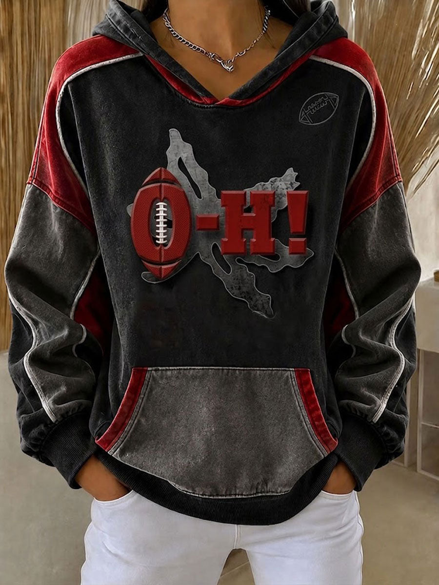 Women's Football Fan Printed Vintage Hoodie