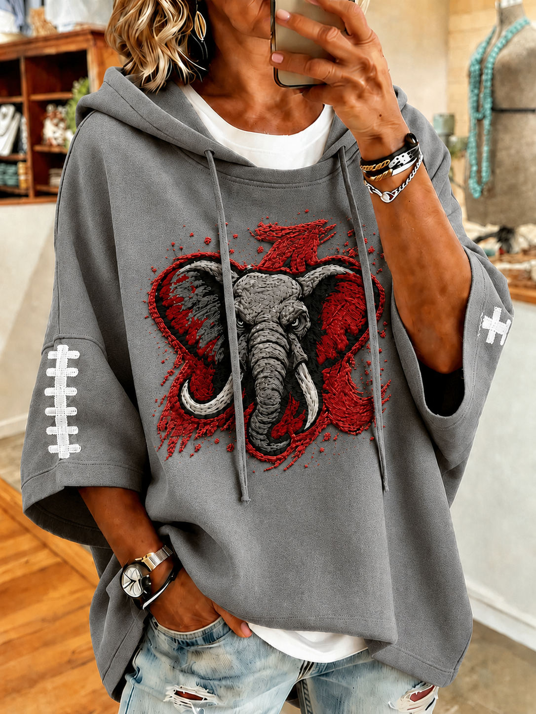 Women'S Retro Rugby Printed Hoodie