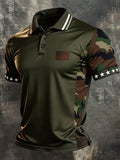 Men's America Flag Print Short-Sleeve Polo Shirt