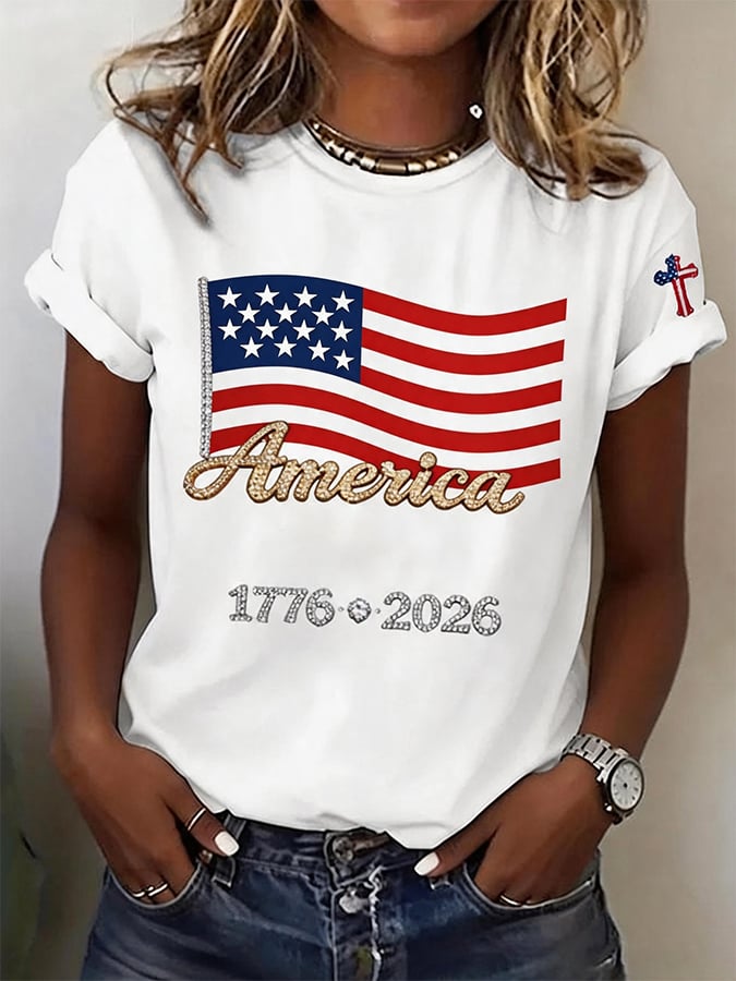Women'S Independence Day Print Short-Sleeve Top