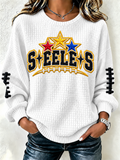 Women's football fan waffle long sleeved round neck sports shirt