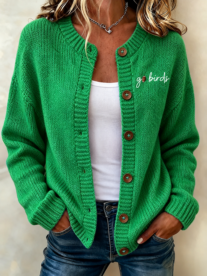 Women'S Football Printed Knitted Cardigan