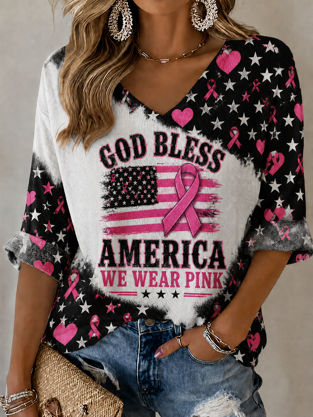 Women'S Retro Breast Cancer Propaganda Banner Art Print Casual T-Shirt