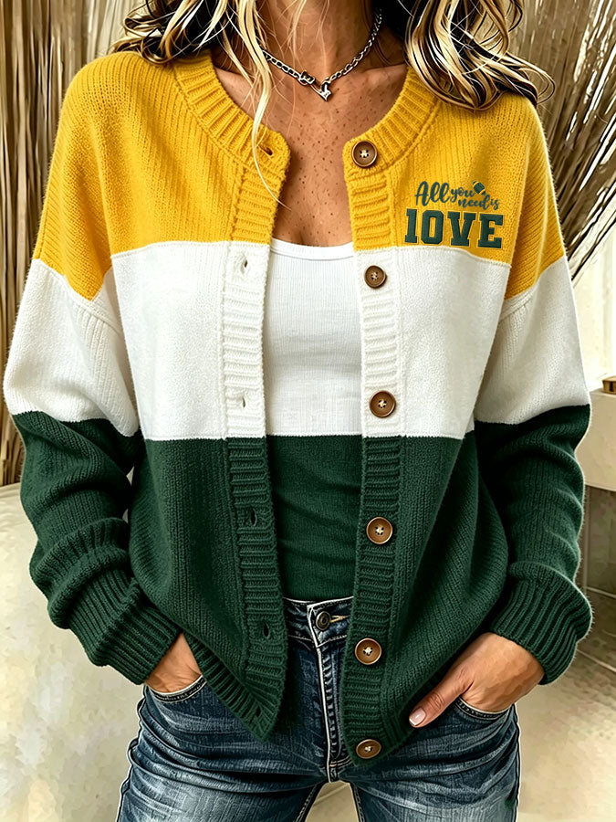Women'S Casual Football Print Knitted Cardigan Top