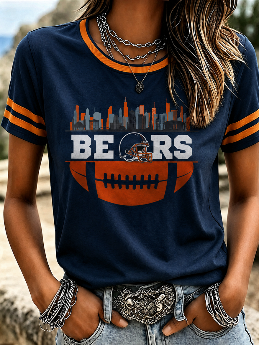 Women's Football Printed Short Sleeved T-Shirt