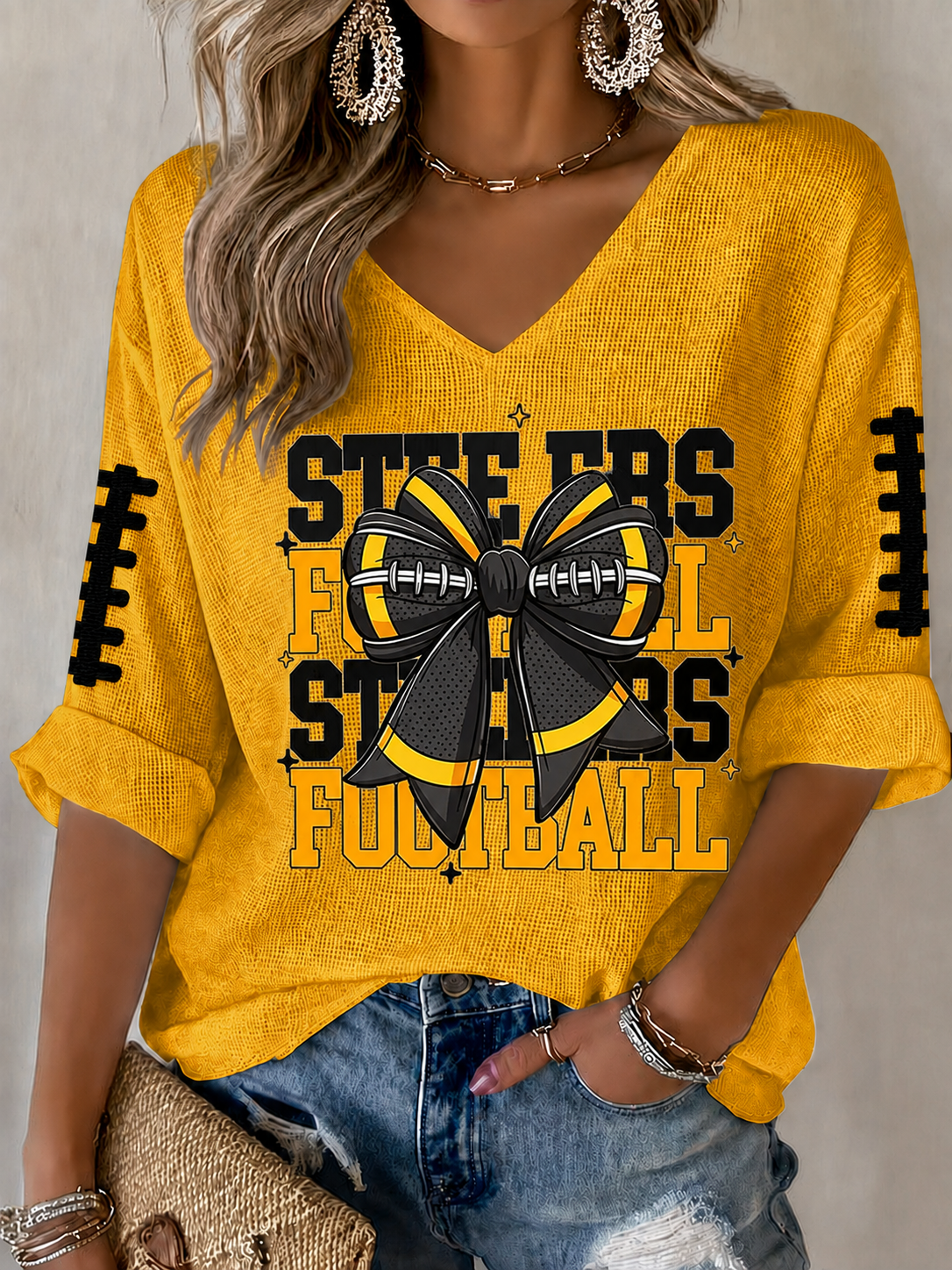Women'S Football Print Waffle Top