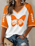 Women's Football Commemorative Printed Casual V Neck Top