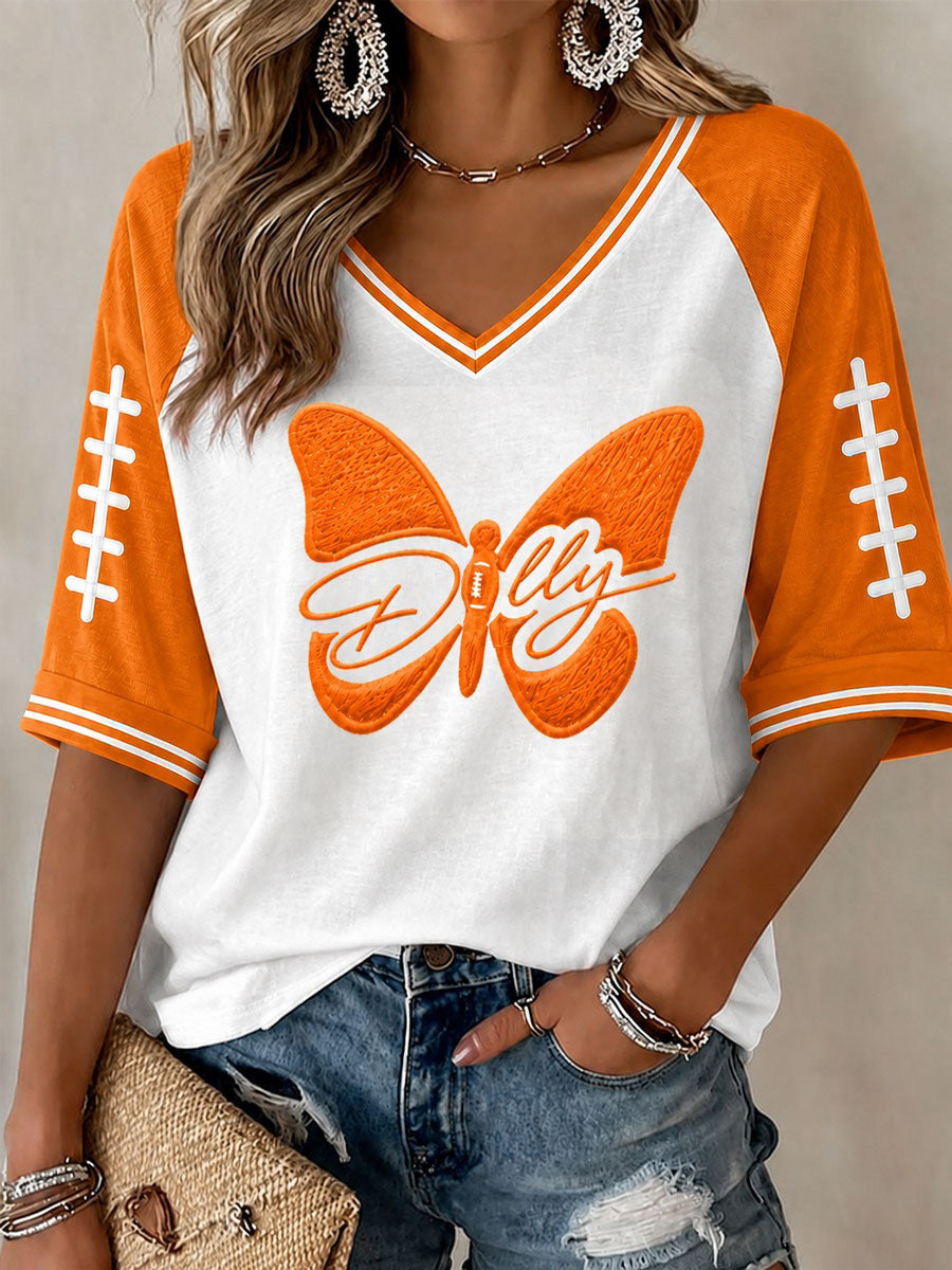 Women's Football Commemorative Printed Casual V Neck Top