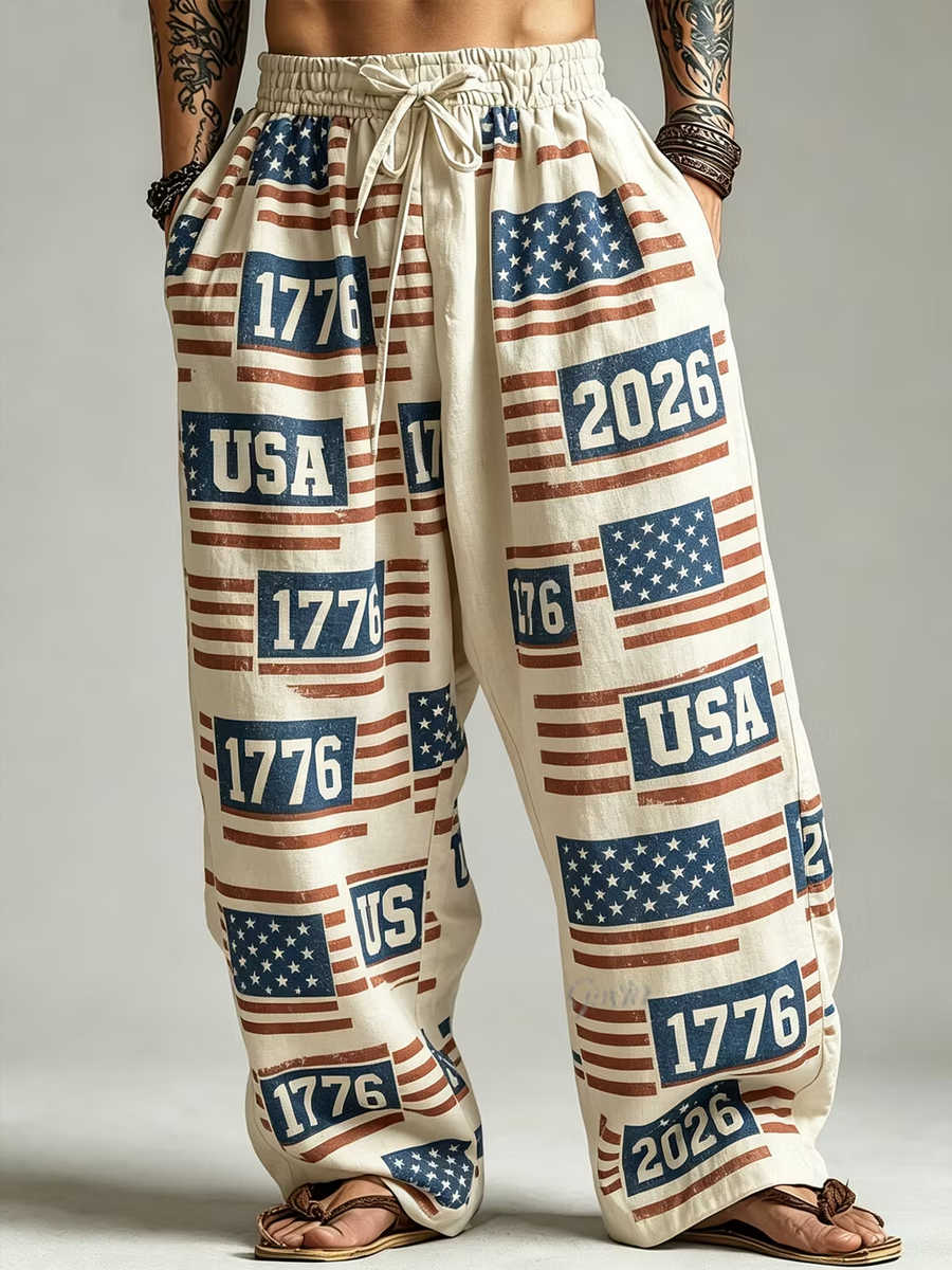 Men'S USA 1776-2026 Vintage Flag Art Printed Casual Pants