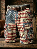 Men'S Casual American 250Th Anniversary Flag Printed Workwear Pocket Shorts