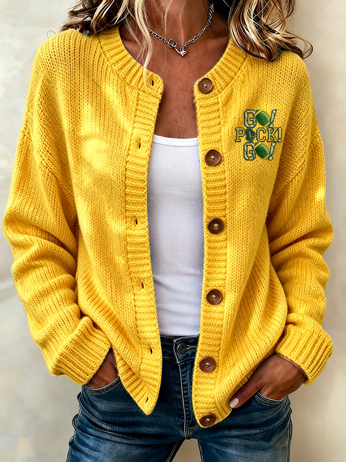 Women'S Casual Football Print Knitted Cardigan Top