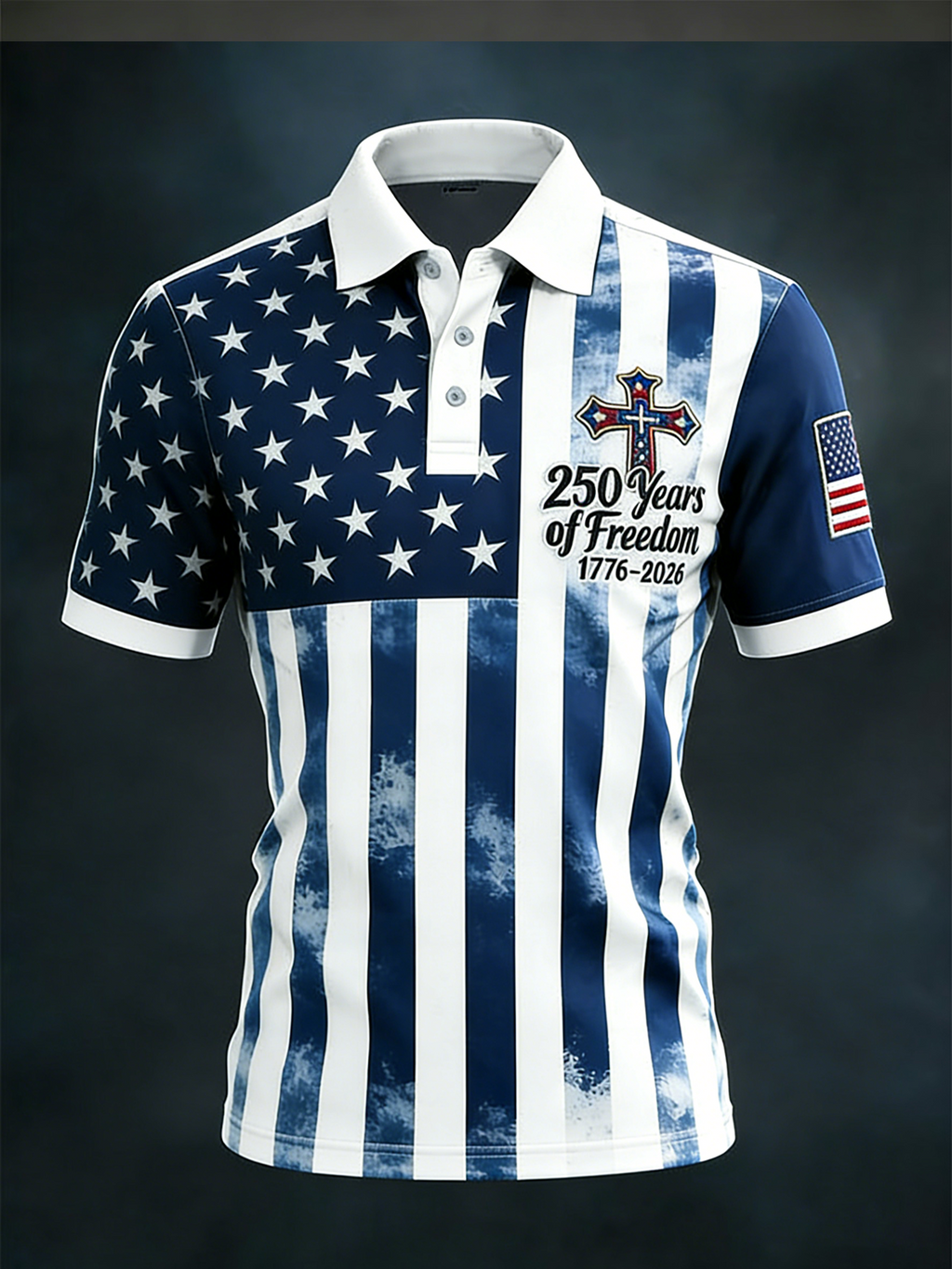 Men'S Casual 250Th Anniversary Of The Founding Of The United States Printed Short Sleeved Button Polo Shirt