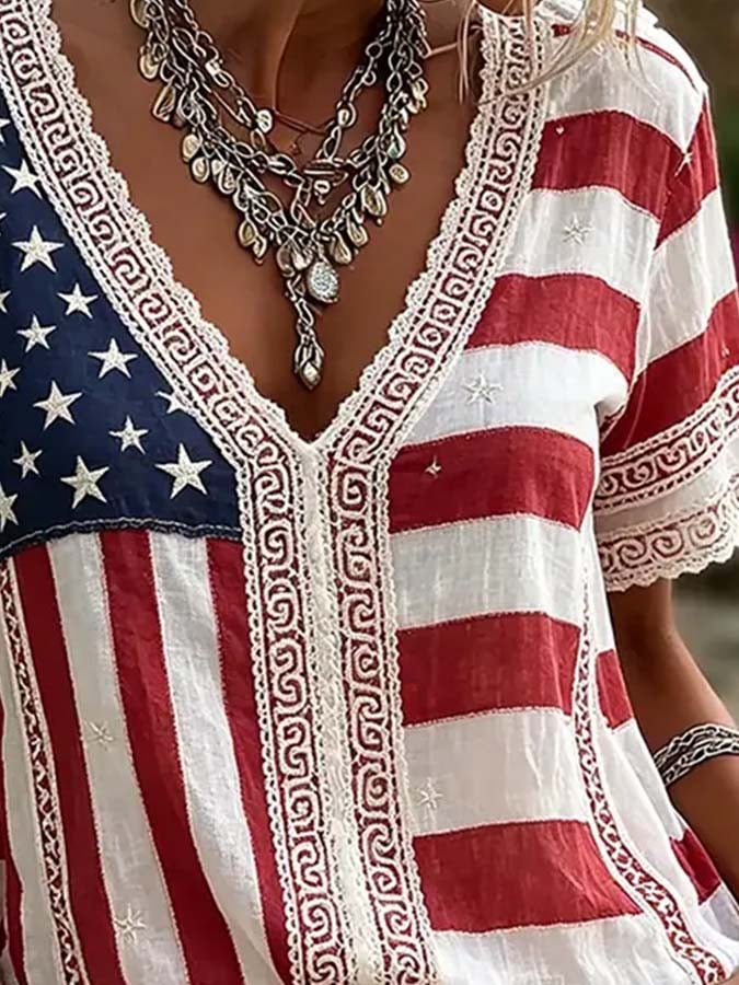 Women'S Casual Independence Day Print Top