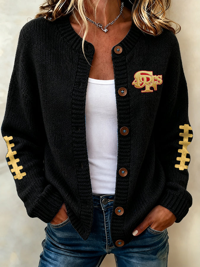 Women'S Casual Football Print Knitted Cardigan Top