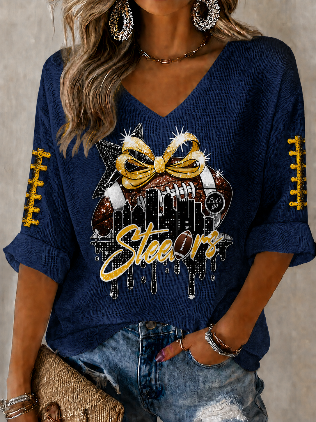 Women'S Football Print Waffle Top