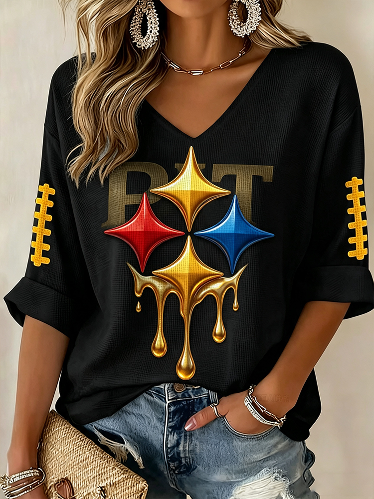 Women'S Football Print Waffle Top