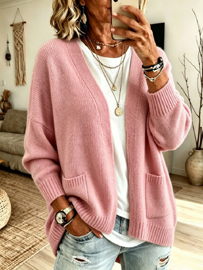 Women'S Casual Solid Color V-Neck Knitted Cardigan