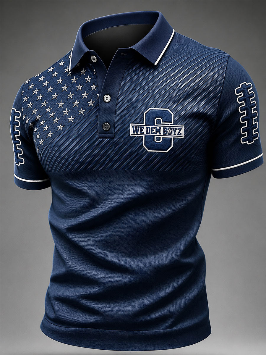 Men's Game Day Football Print Casual Polo Shirt