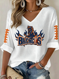 Women'S Rugby Patterned Waffle V-Neck Top