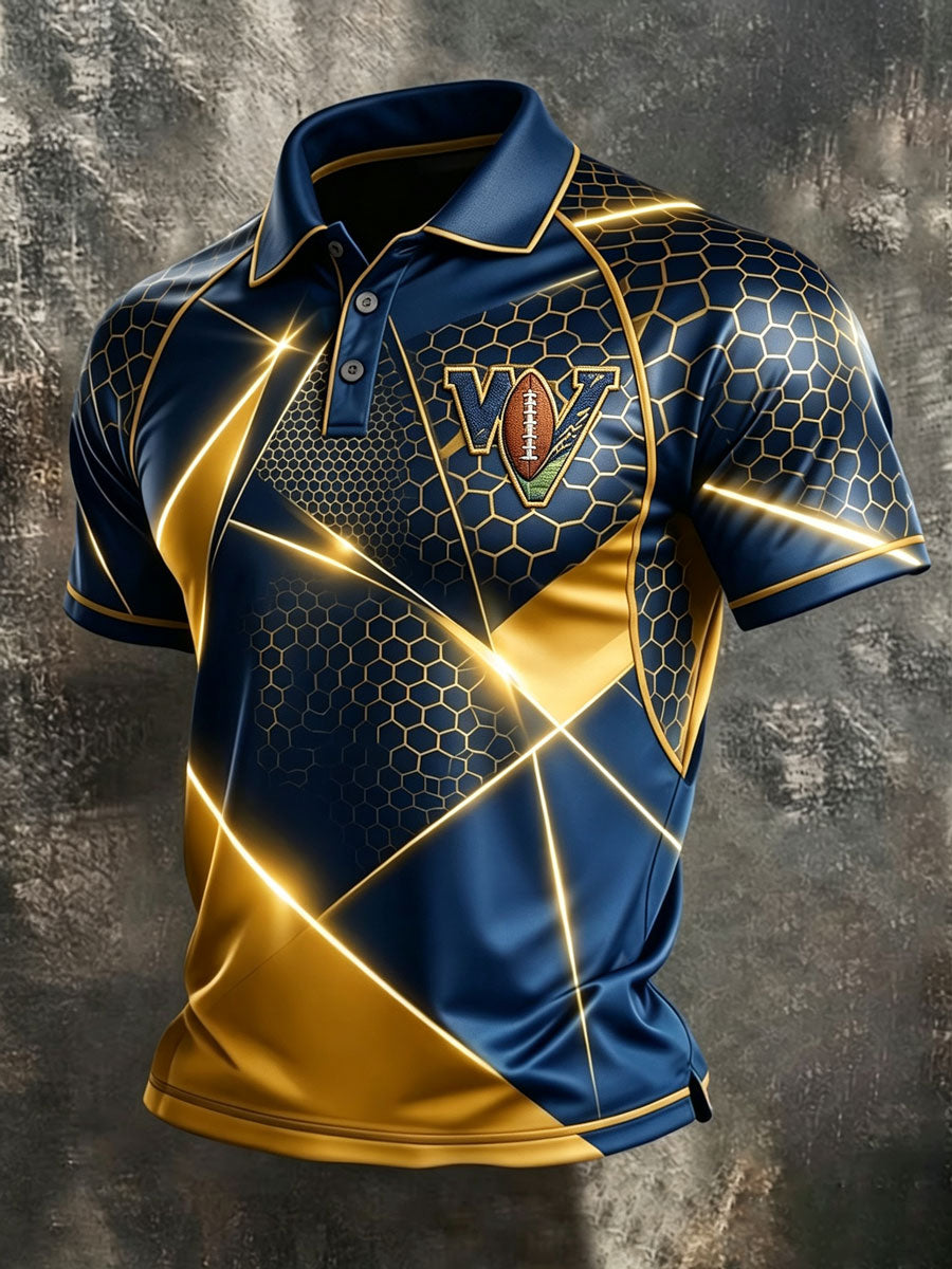 Men's Football Shoulder Sleeve Printed Casual Polo Shirt