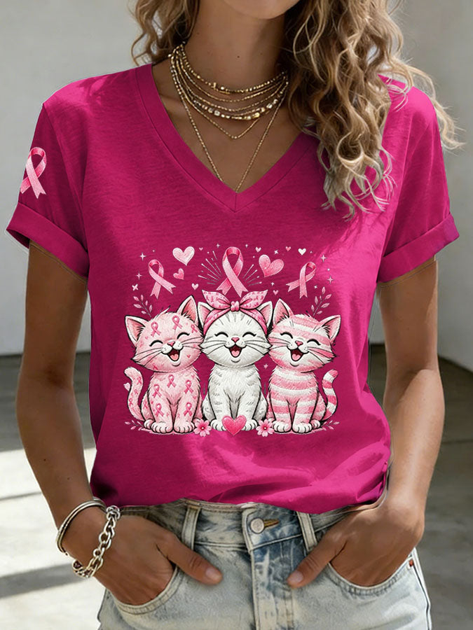 Women'S Breast Cancer Awareness Print Casual T-Shirt
