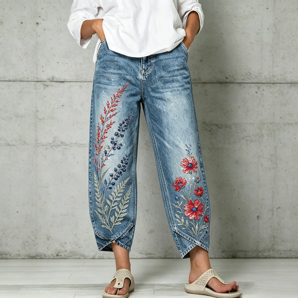 Women's Stylish Trousers with Floral Elements Pants