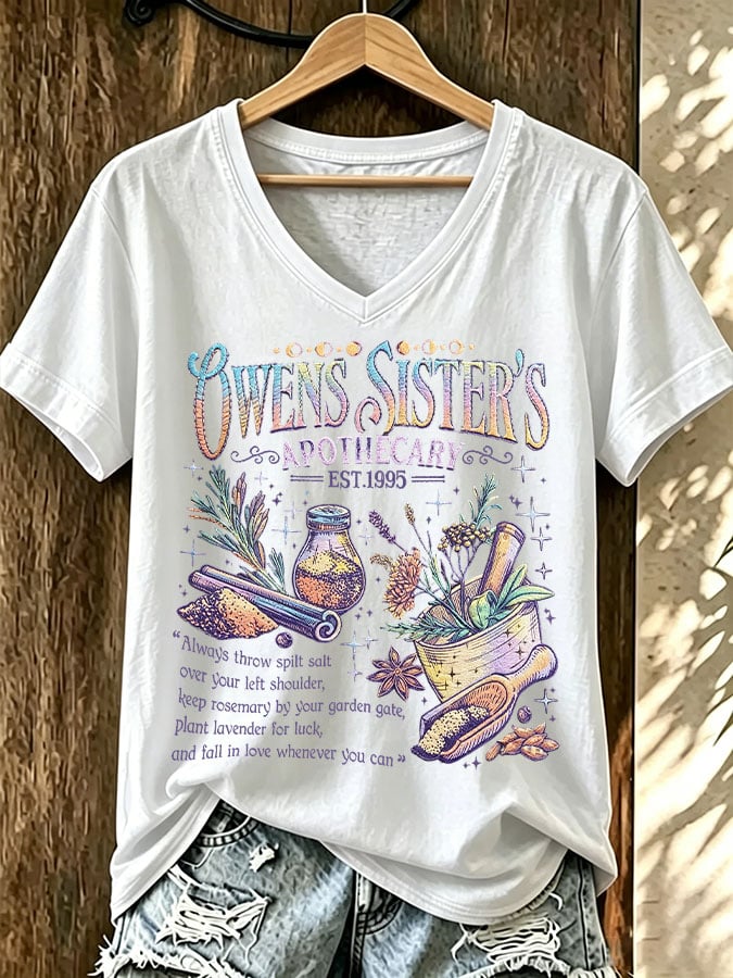 Women's Vintage Owens Sisters Apothecary Print T-shirt
