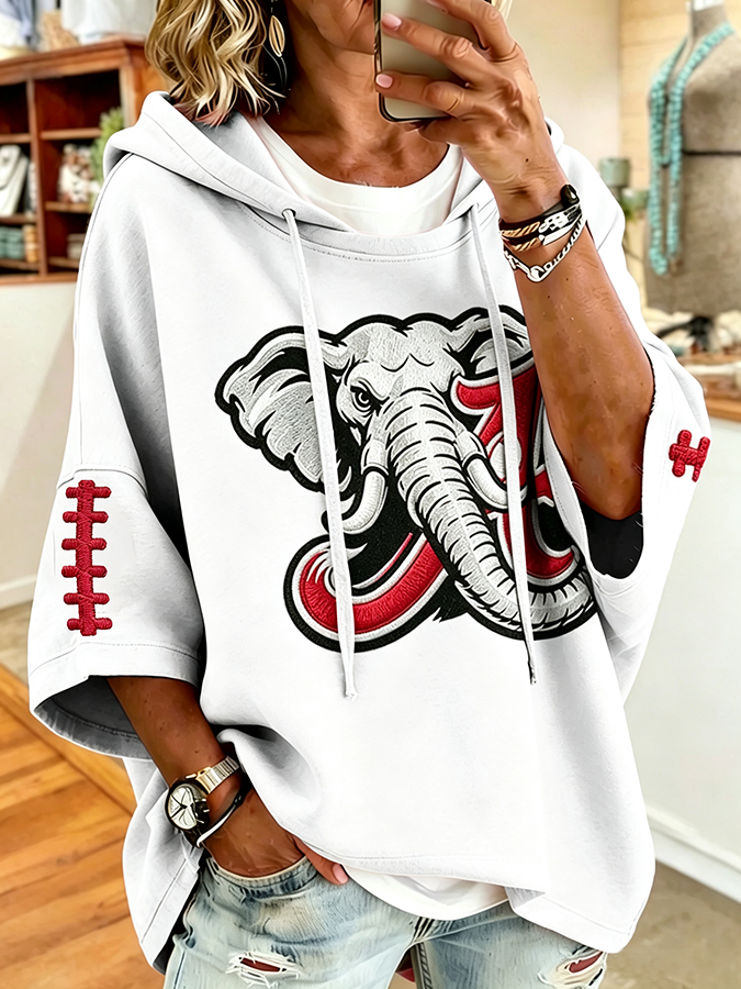 Women'S Retro Rugby Printed Hoodie
