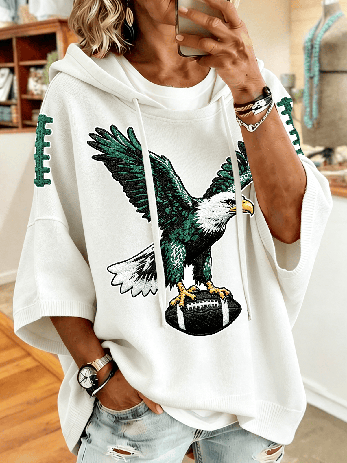 Women'S Retro Football Printed Hoodie