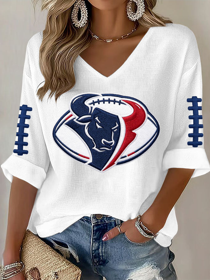 Women'S Football Print Waffle Top